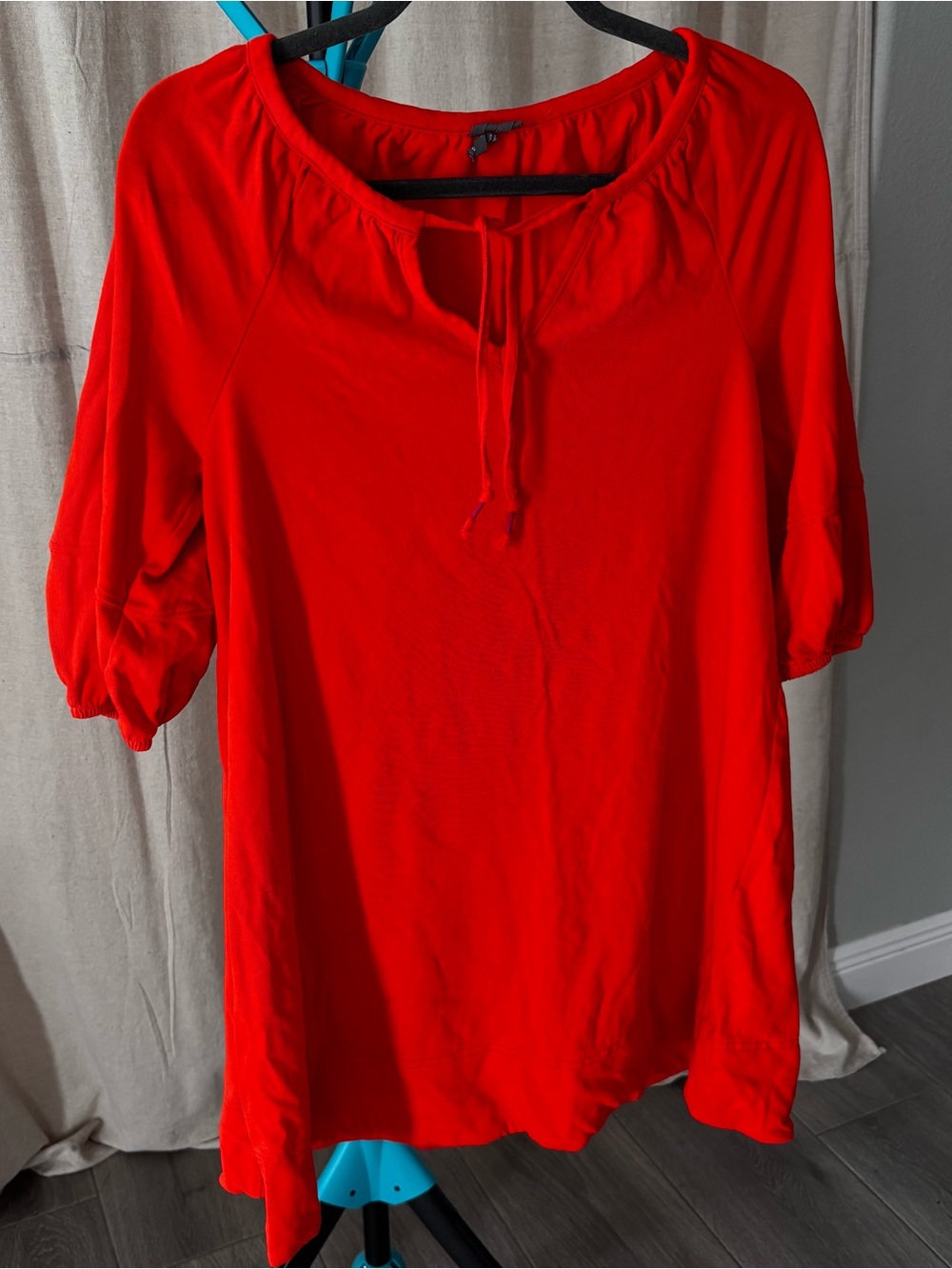 Anthropologie Bright Orange Red 100% cotton boho dress